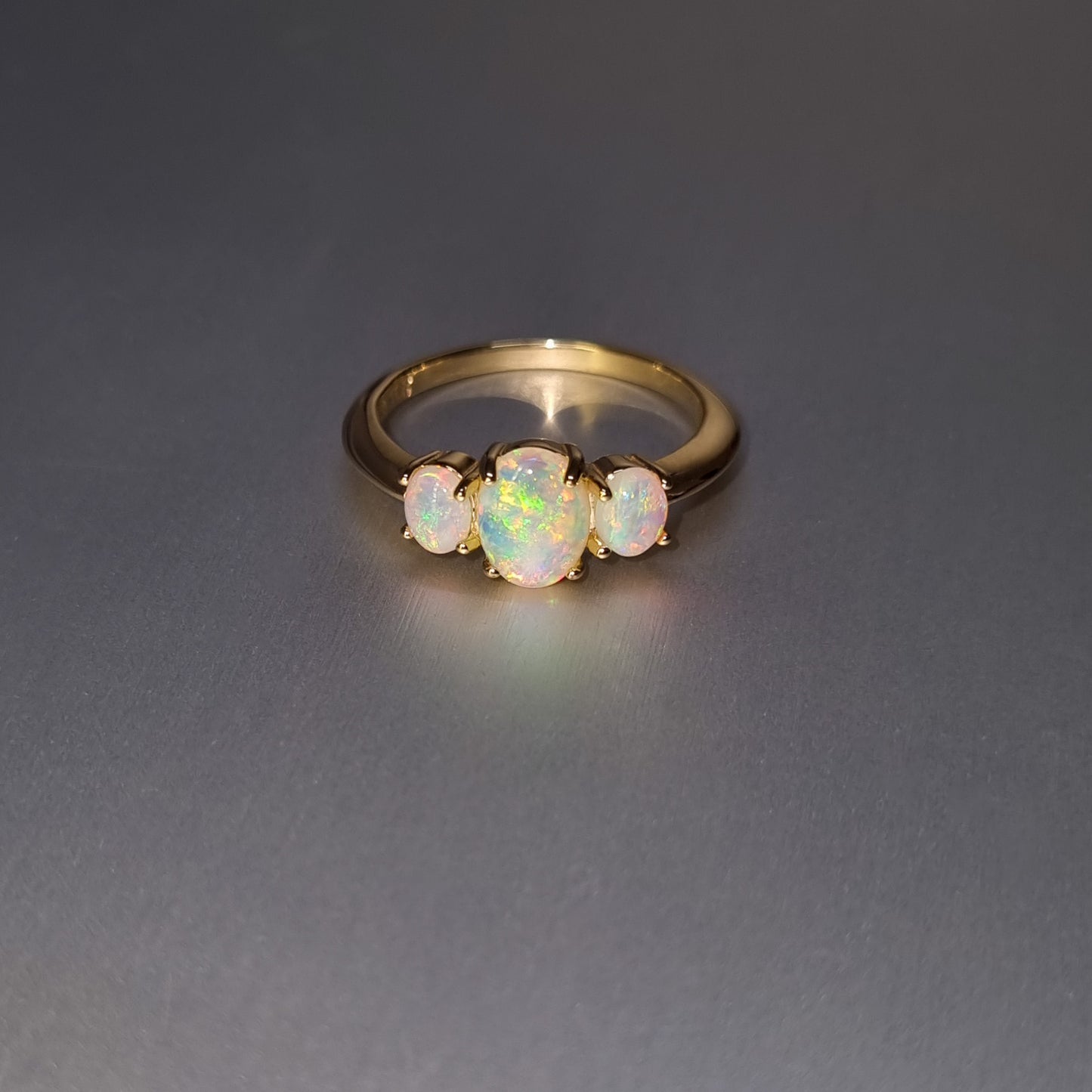 Three Stone Solid Opal Gold Ring