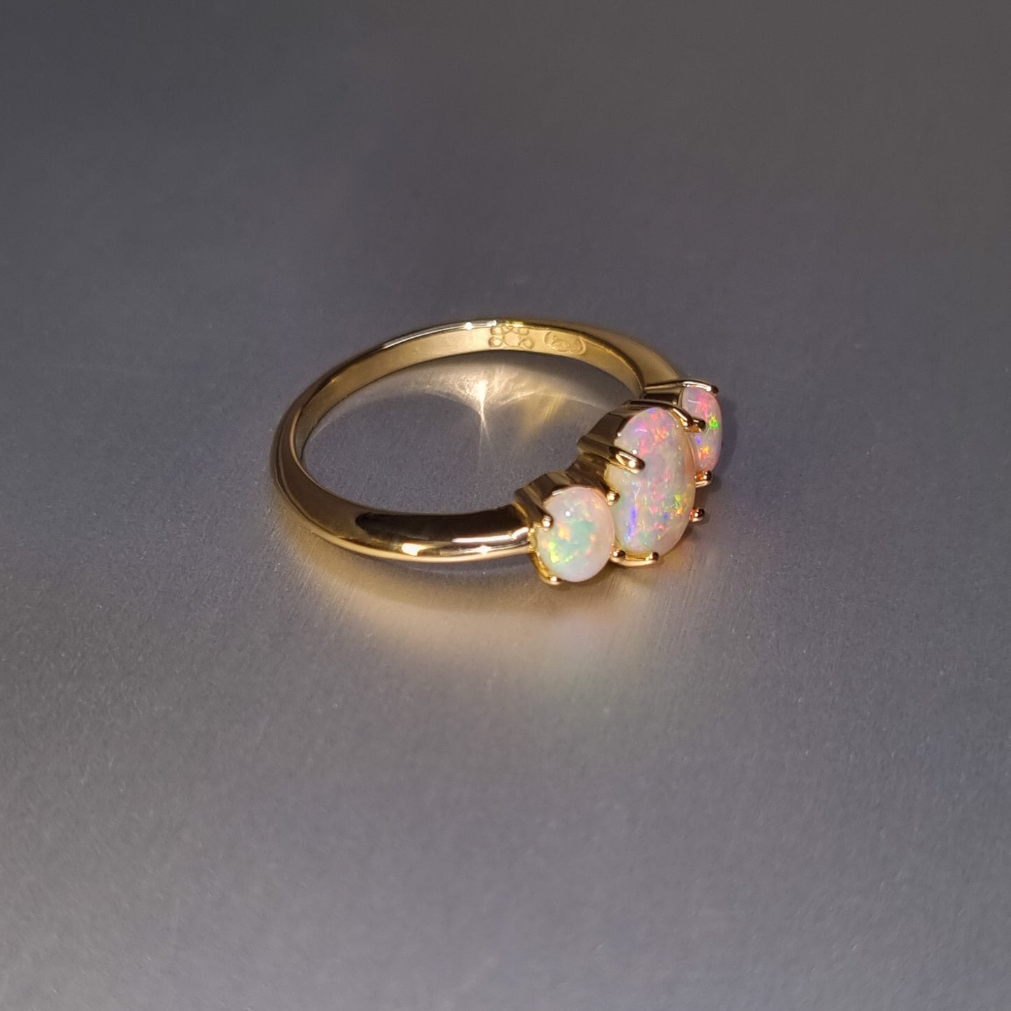 Three Stone Solid Opal Gold Ring