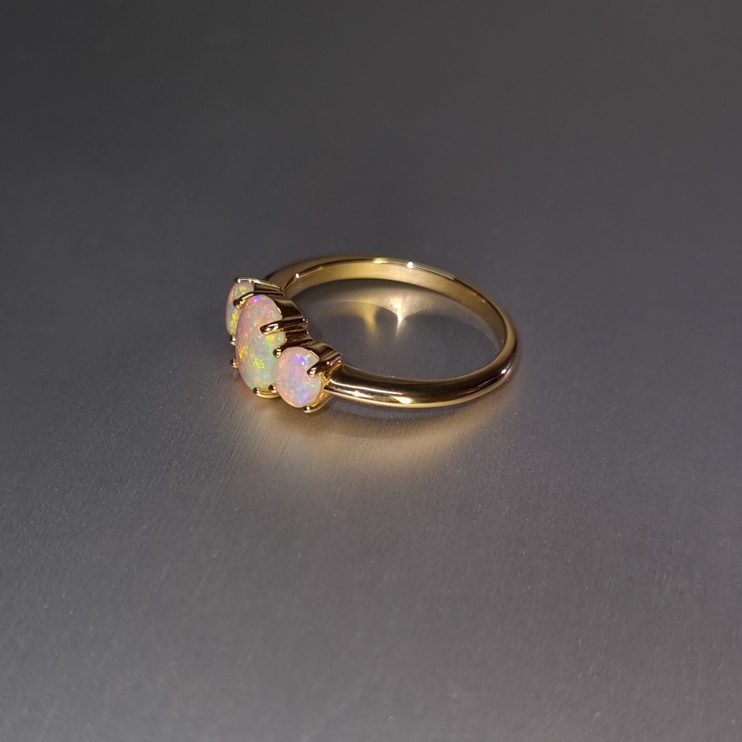 Three Stone Solid Opal Gold Ring