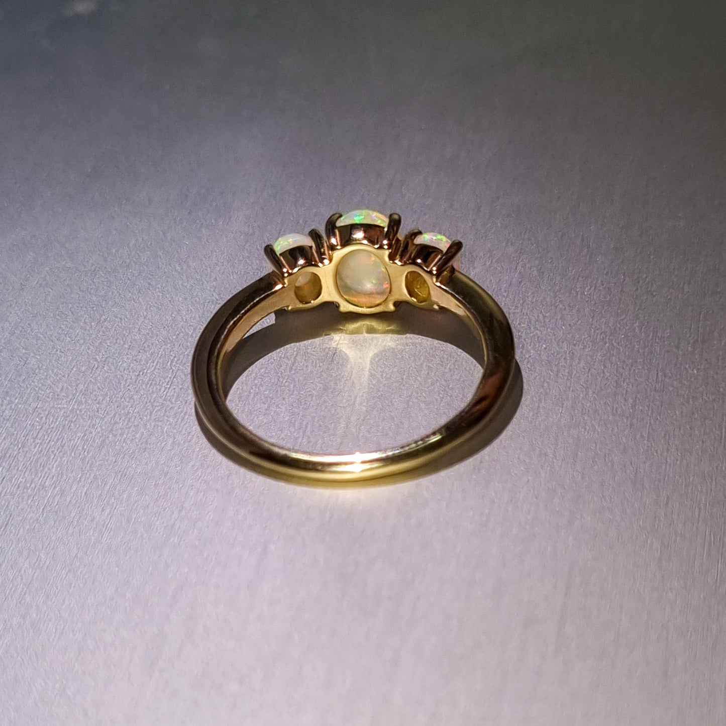 Three Stone Solid Opal Gold Ring