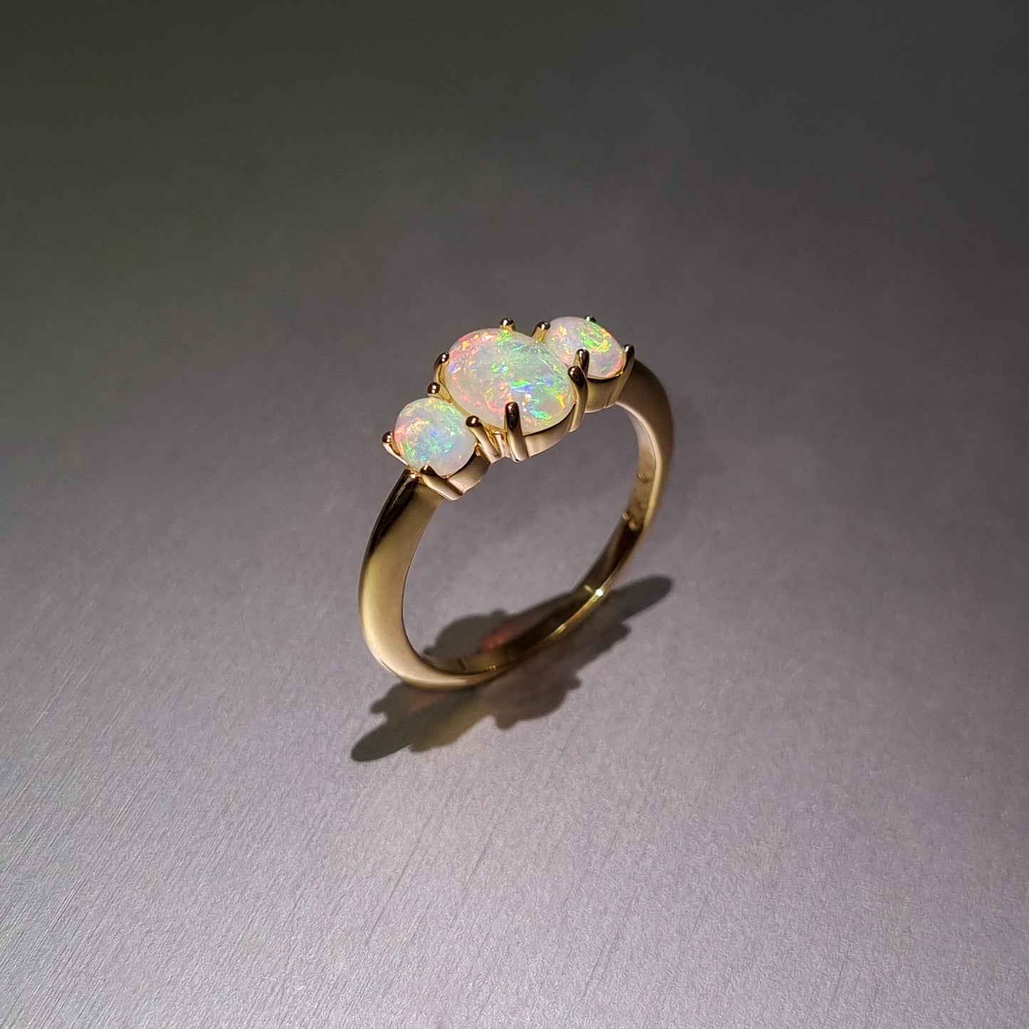 Three Stone Solid Opal Gold Ring