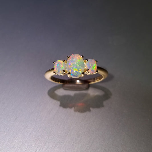 Three Stone Solid Opal Gold Ring