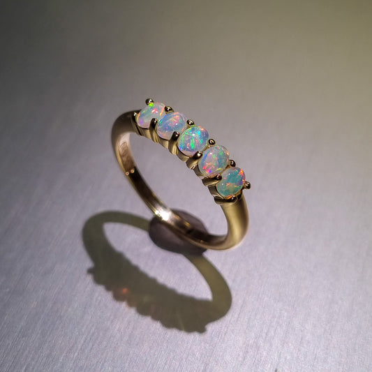 Five Stone Solid Opal Gold Ring