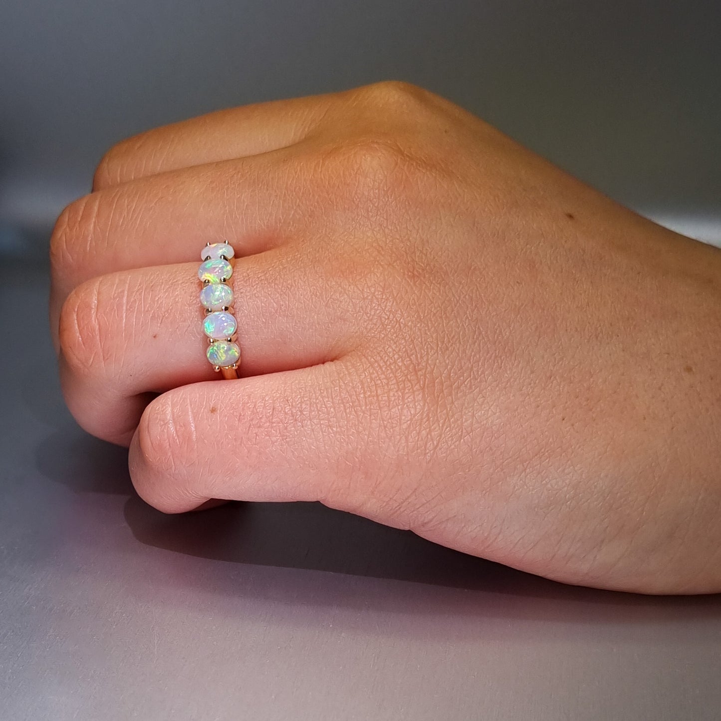 Five Stone Solid Opal Gold Ring