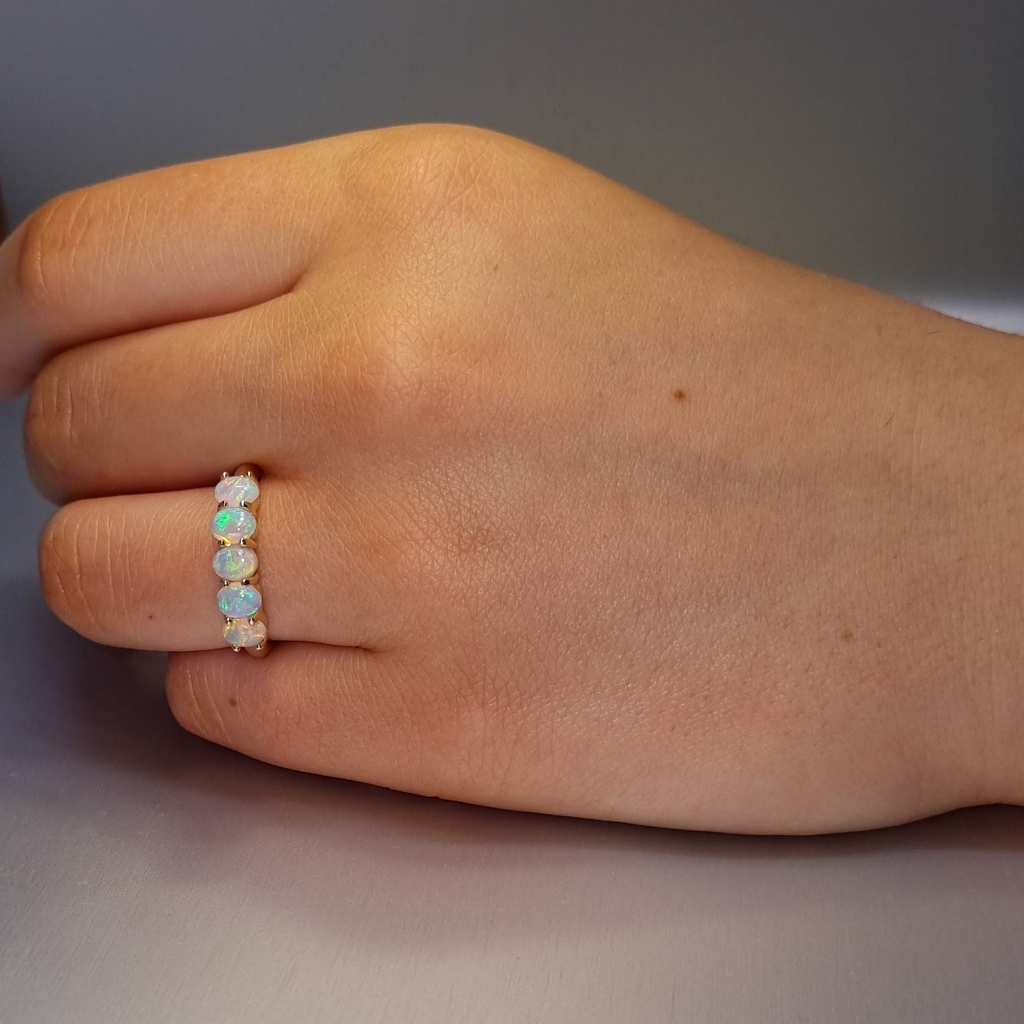 Five Stone Solid Opal Gold Ring