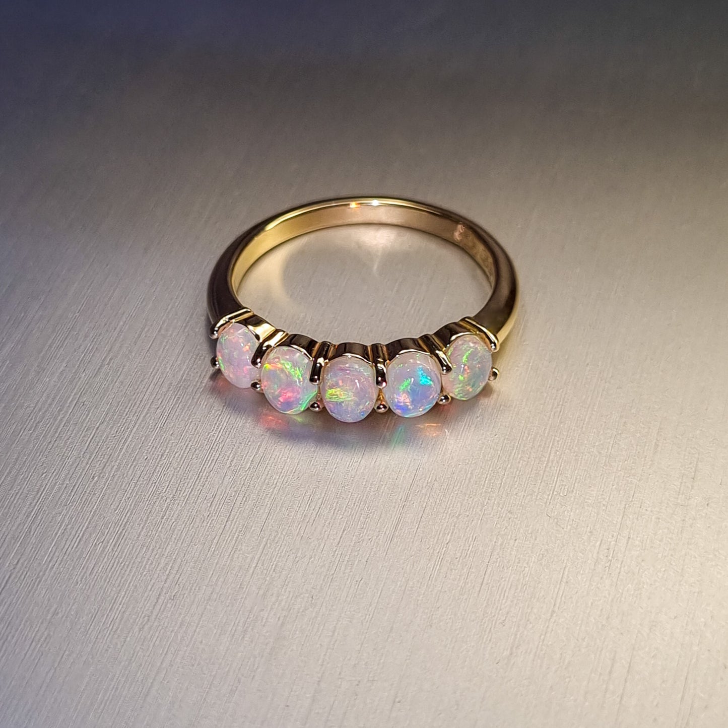 Five Stone Solid Opal Gold Ring