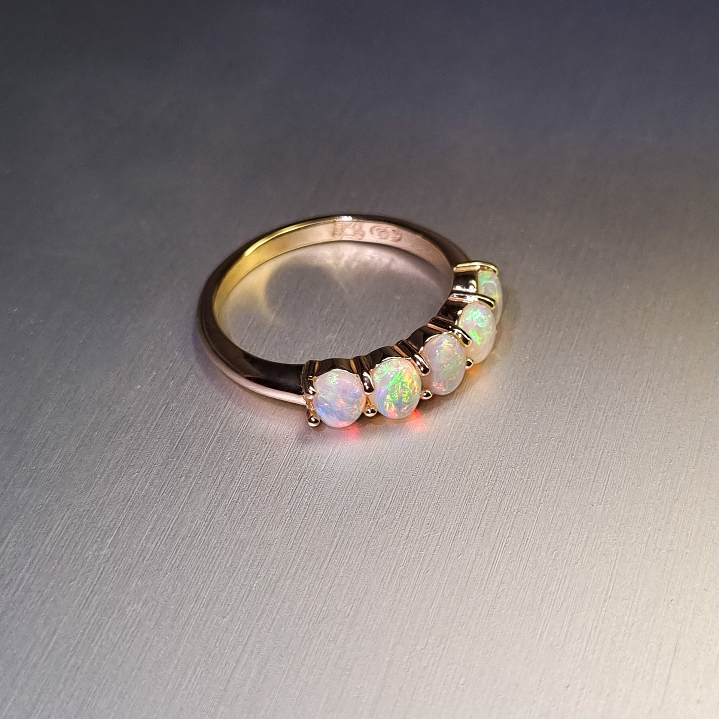 Five Stone Solid Opal Gold Ring