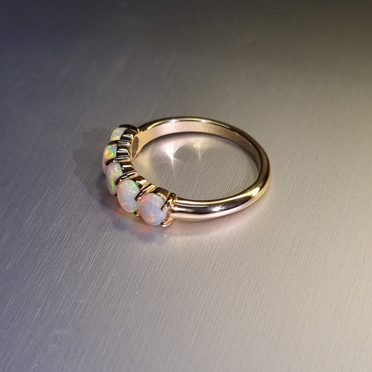 Five Stone Solid Opal Gold Ring
