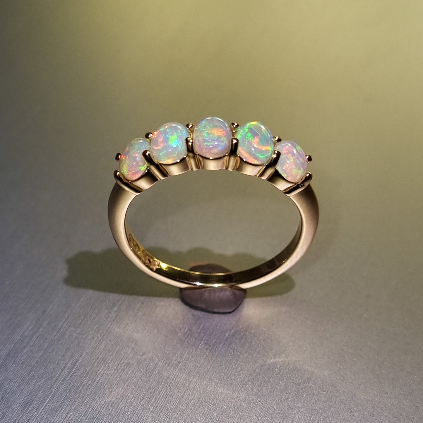 Five Stone Solid Opal Gold Ring