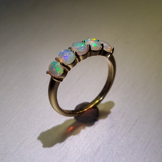 Five Stone Solid Opal Gold Ring