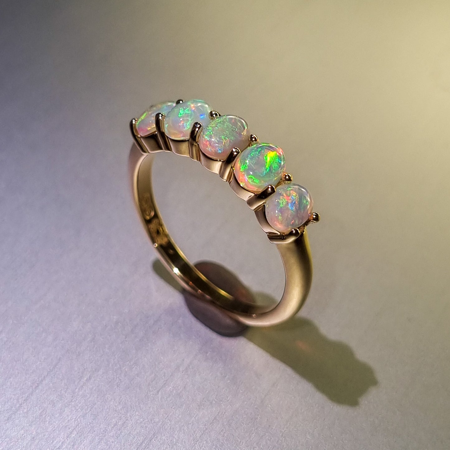 Five Stone Solid Opal Gold Ring