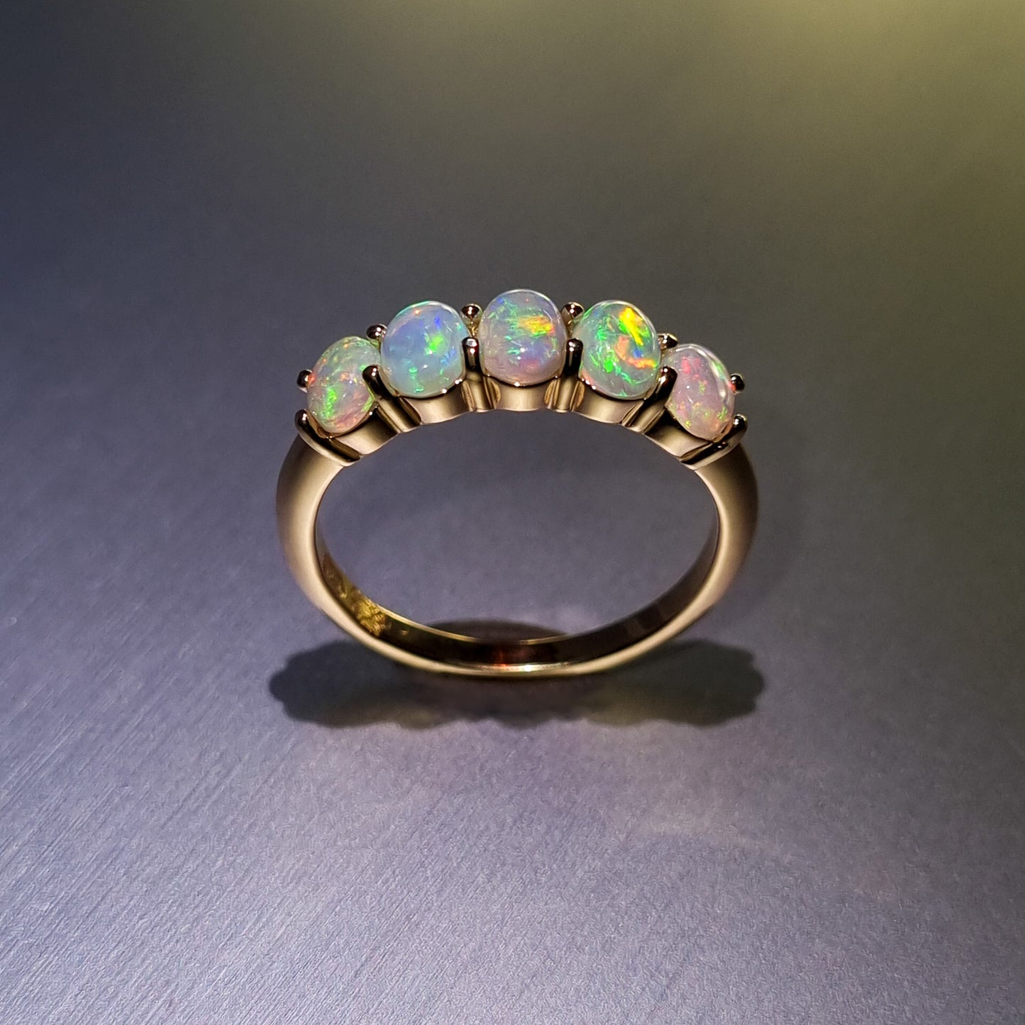 Five Stone Solid Opal Gold Ring