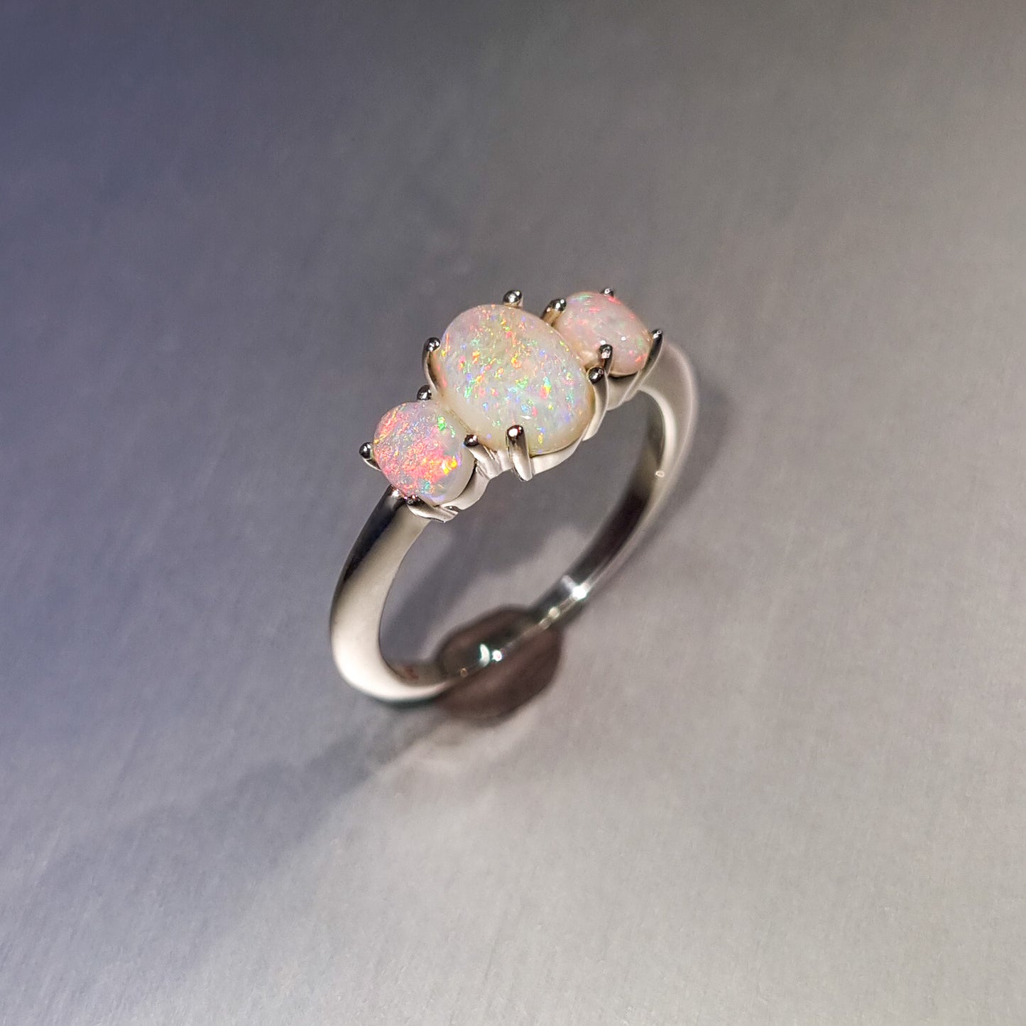 Three Stone Solid Opal Silver Ring