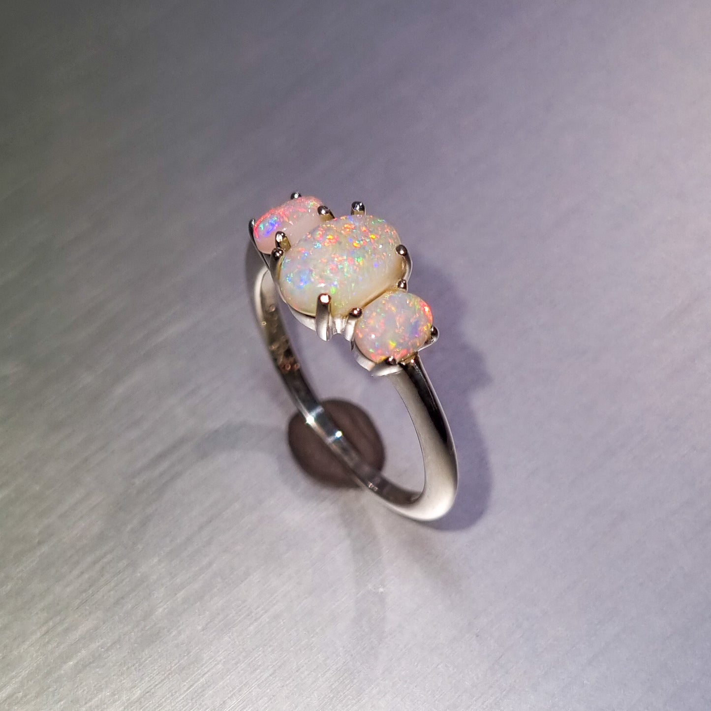 Three Stone Solid Opal Silver Ring