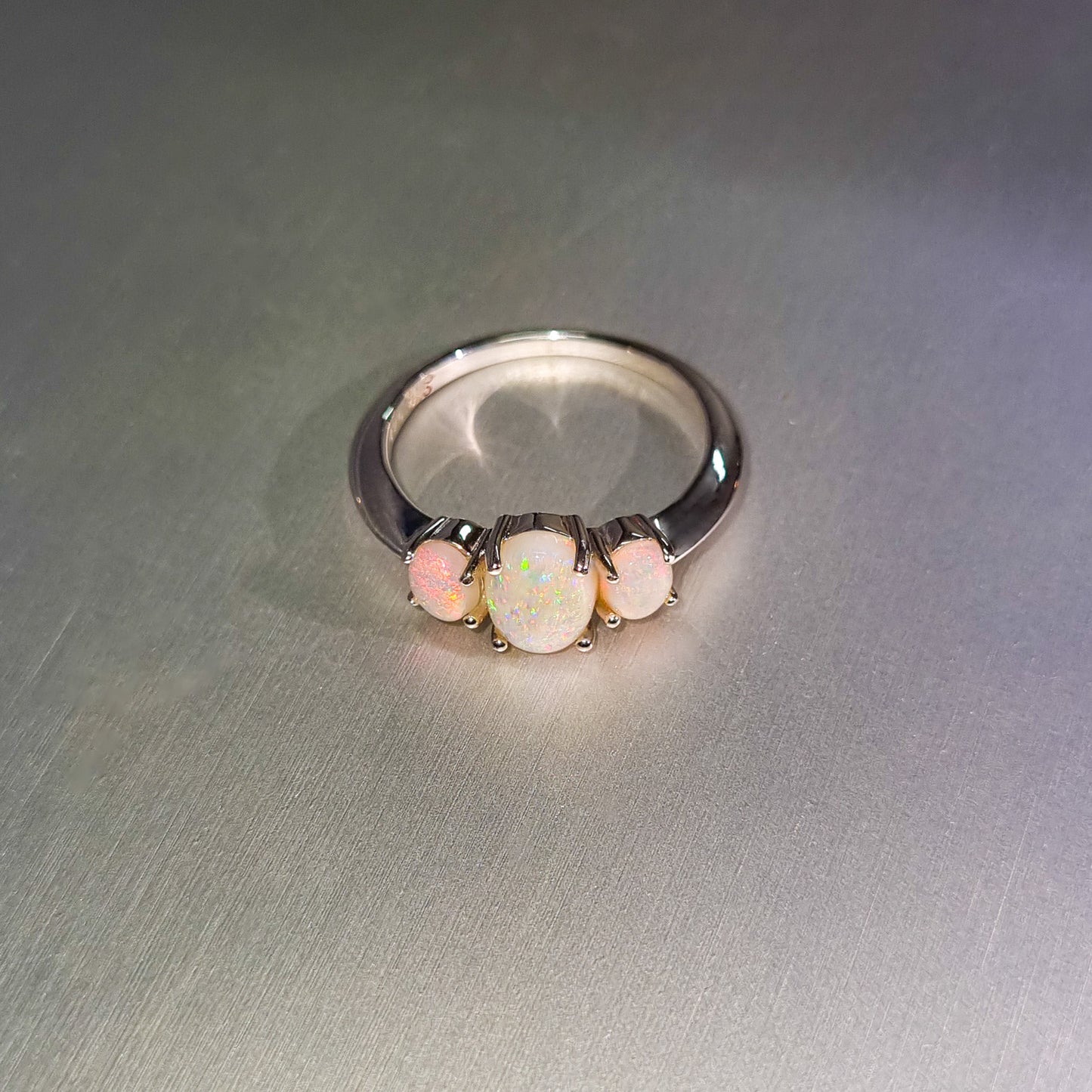 Three Stone Solid Opal Silver Ring