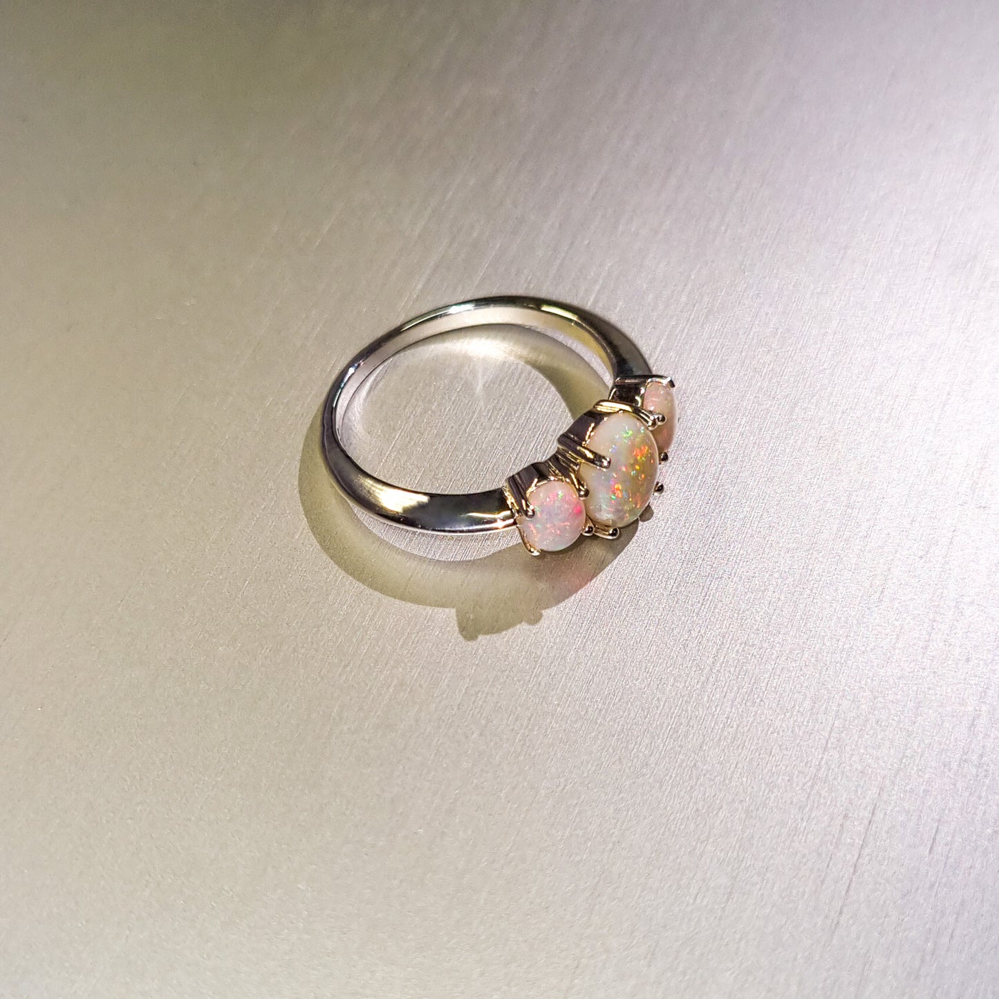 Three Stone Solid Opal Silver Ring