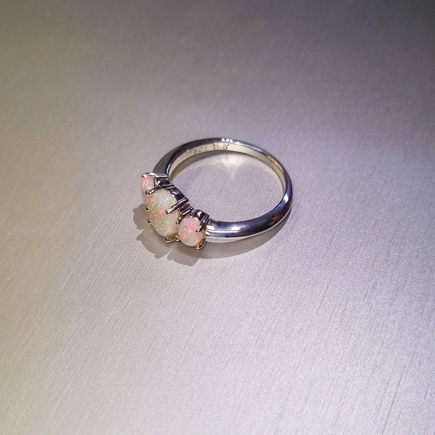 Three Stone Solid Opal Silver Ring