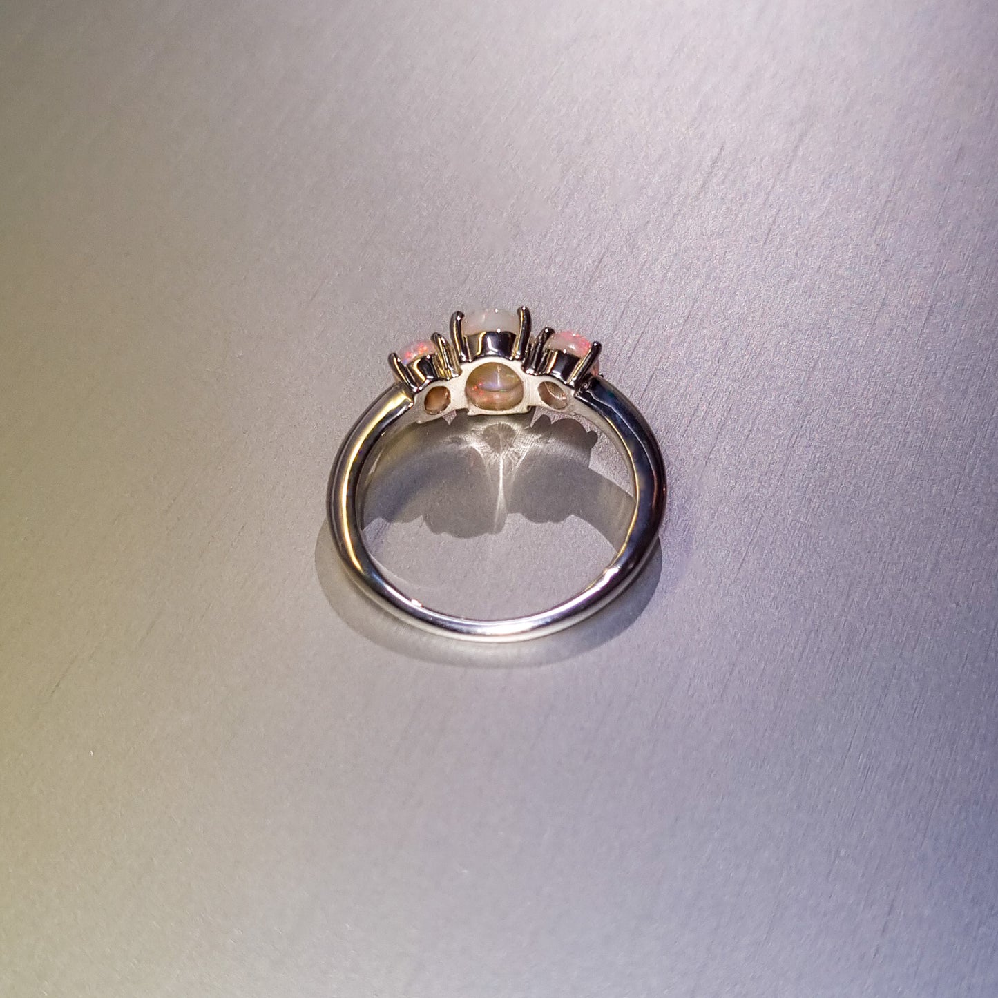 Three Stone Solid Opal Silver Ring