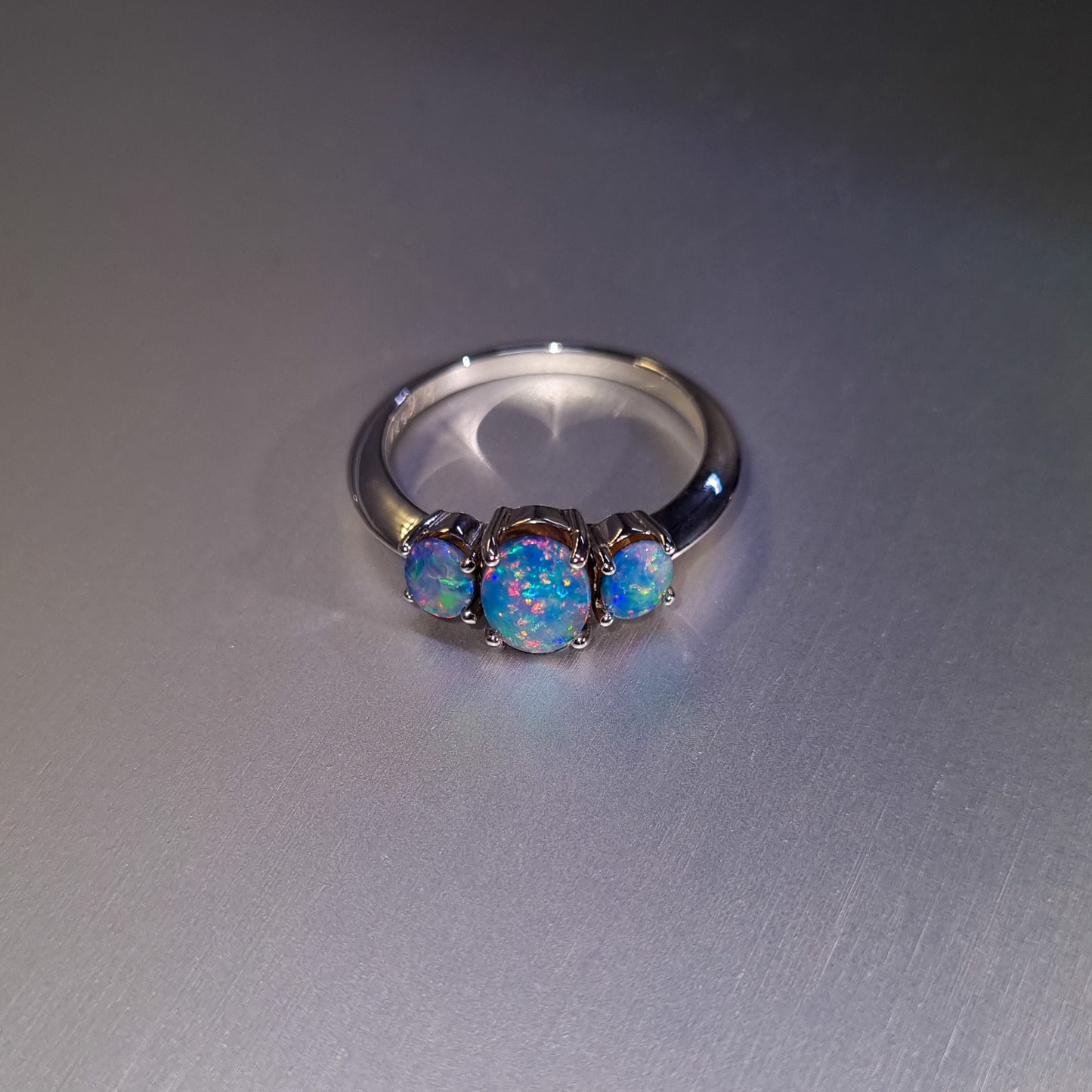 Three Stone Opal Doublet Silver Ring