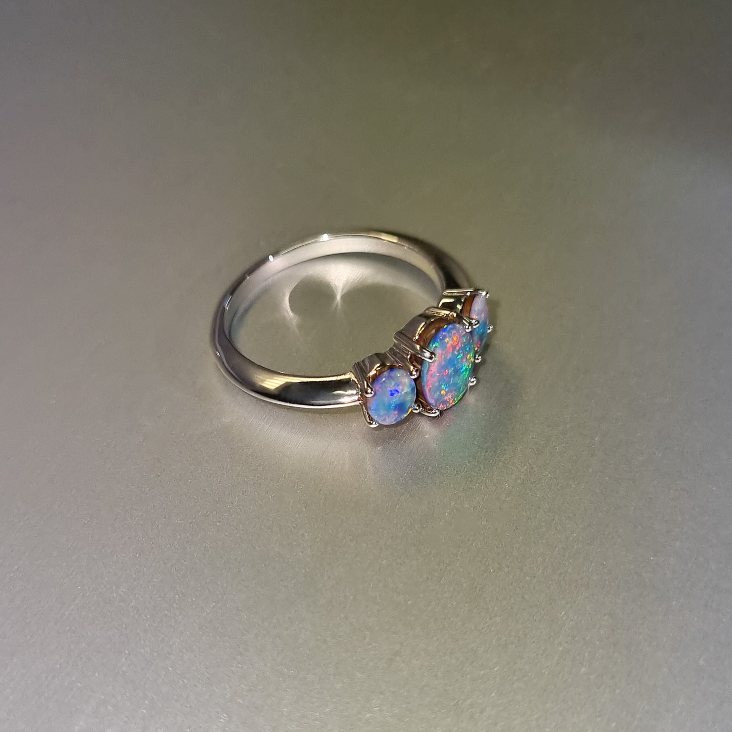 Three Stone Opal Doublet Silver Ring