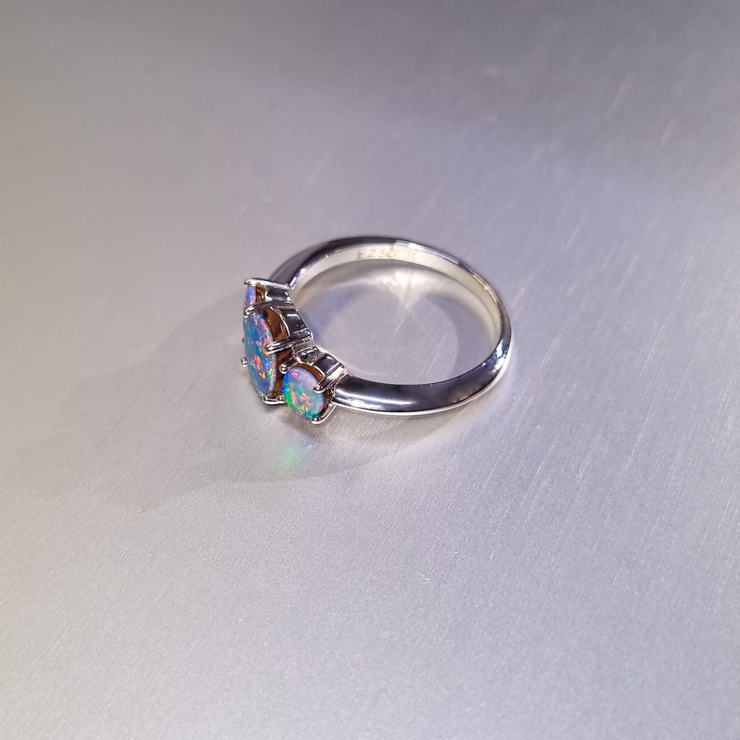 Three Stone Opal Doublet Silver Ring