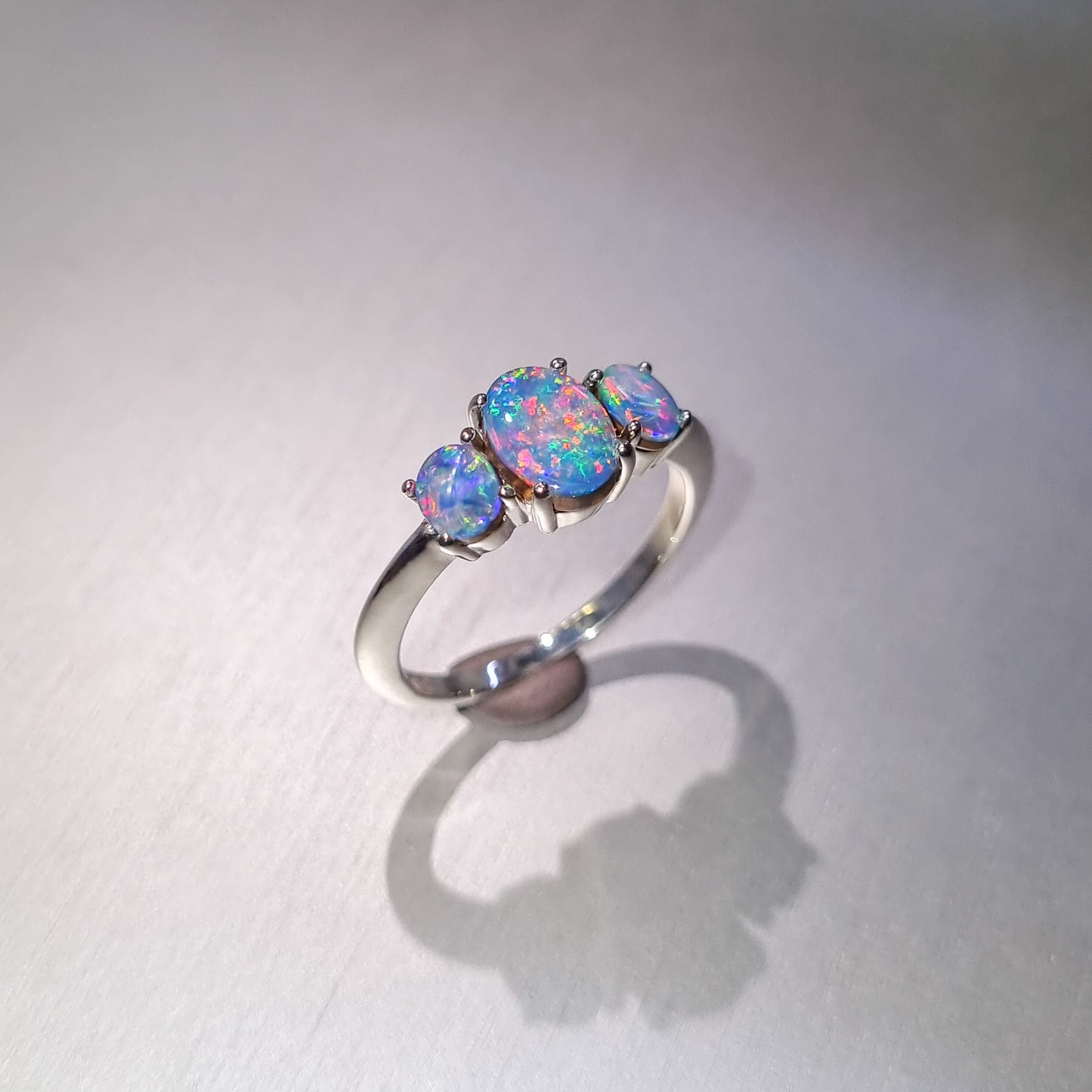 Three Stone Opal Doublet Silver Ring