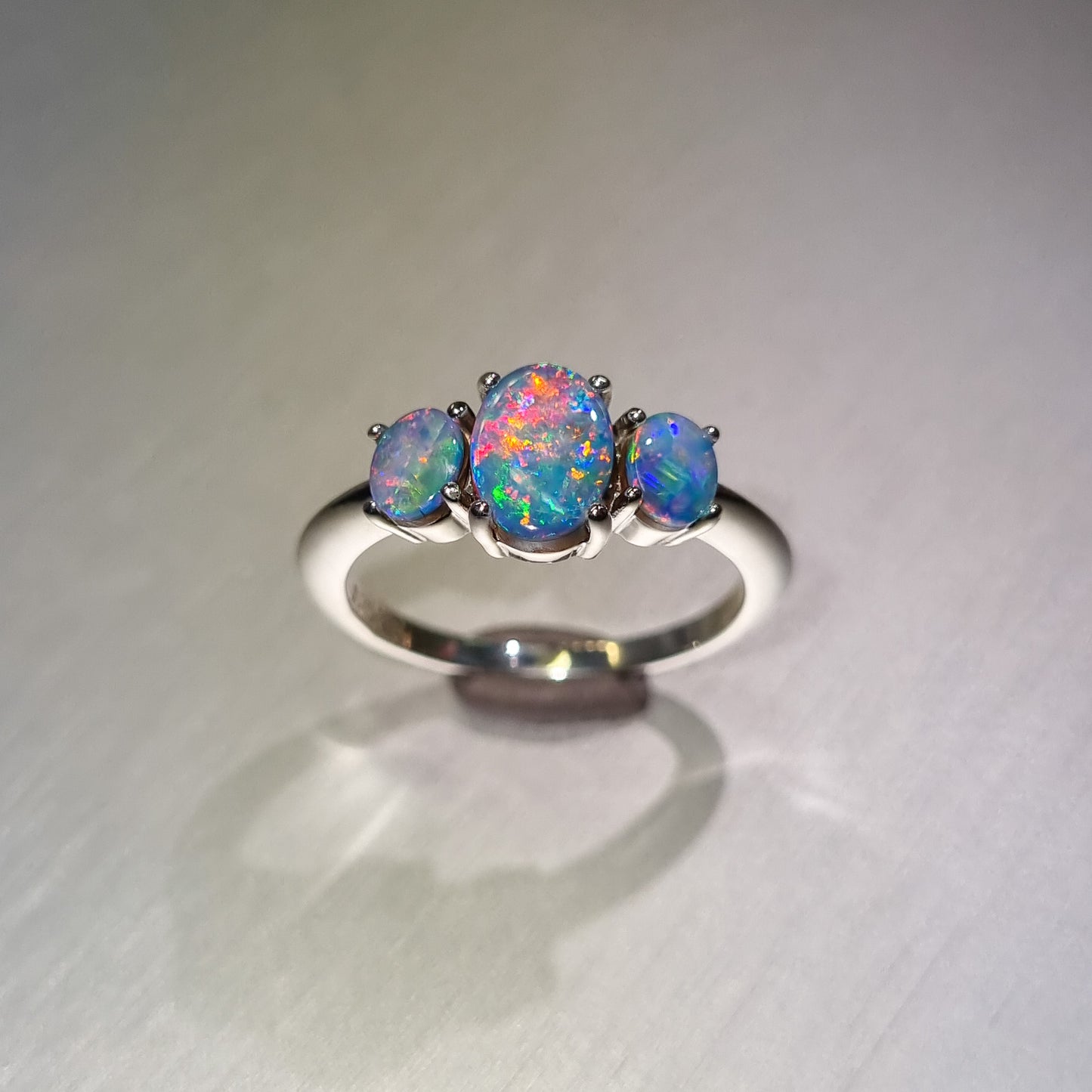 Three Stone Opal Doublet Silver Ring