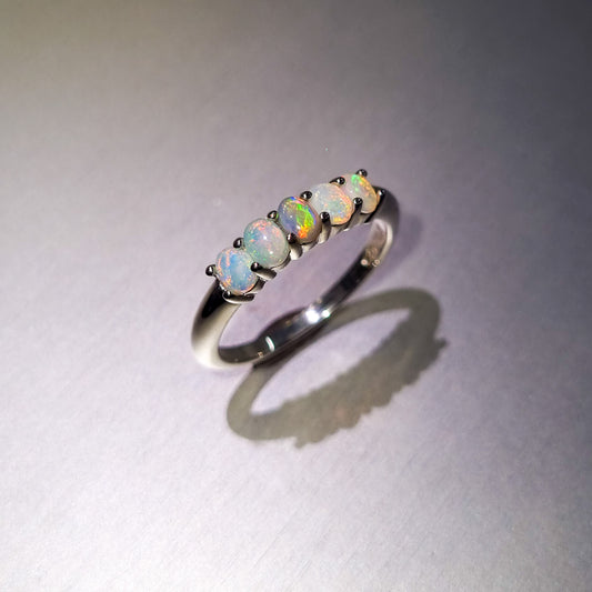 Five Stone Solid Opal Silver Ring