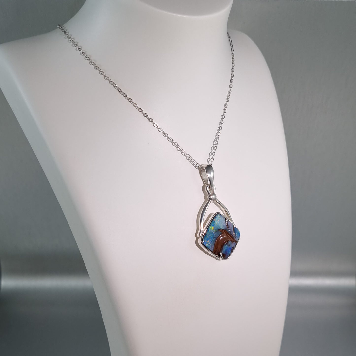 Solid Carved Boulder Opal Pendant