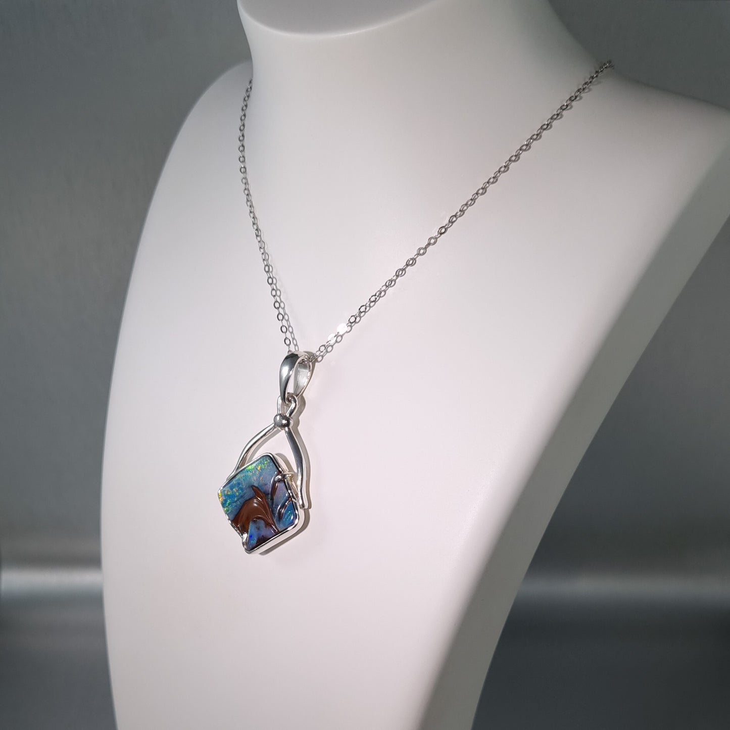 Solid Carved Boulder Opal Pendant