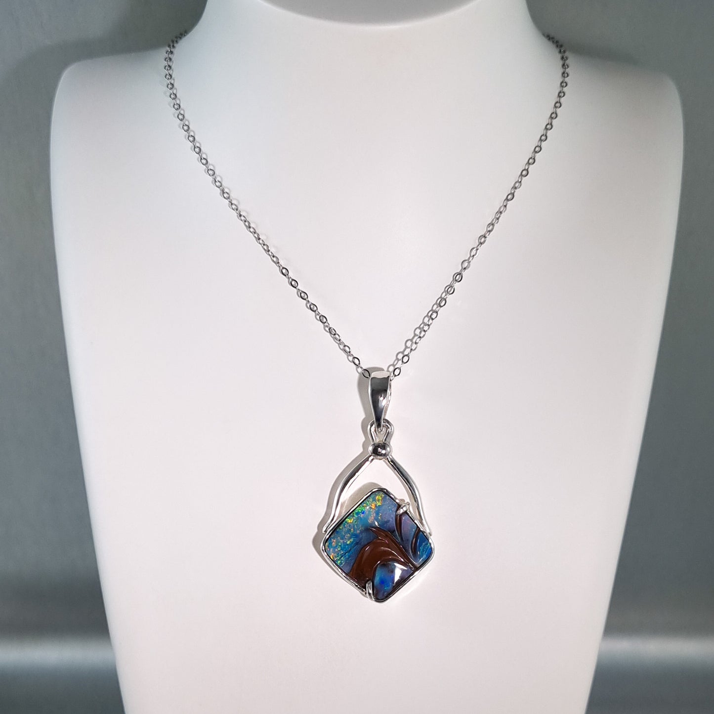 Solid Carved Boulder Opal Pendant