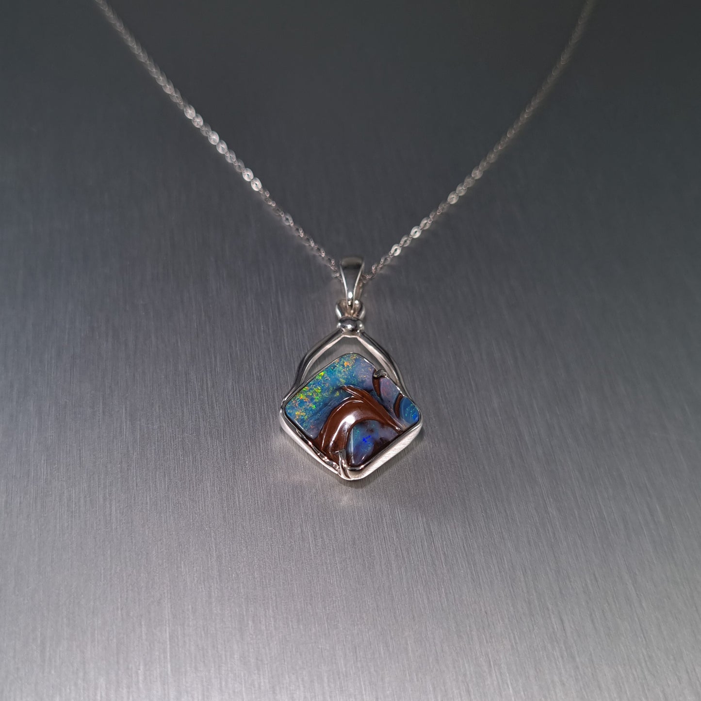 Solid Carved Boulder Opal Pendant