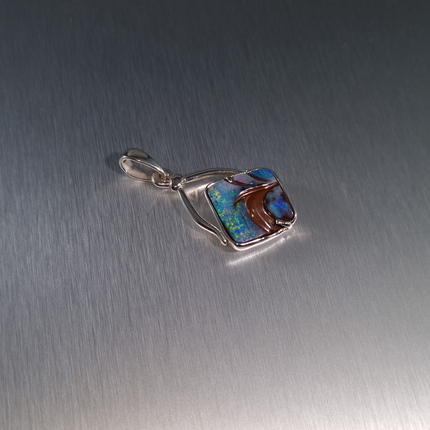 Solid Carved Boulder Opal Pendant