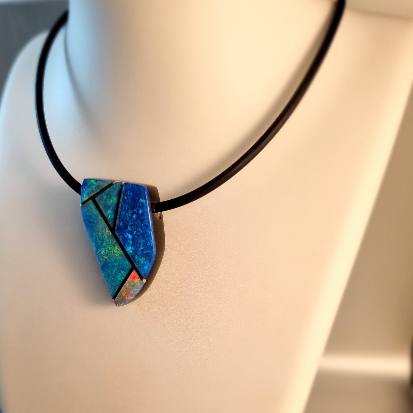 Coober Pedy Opal and Obsidian Pendant