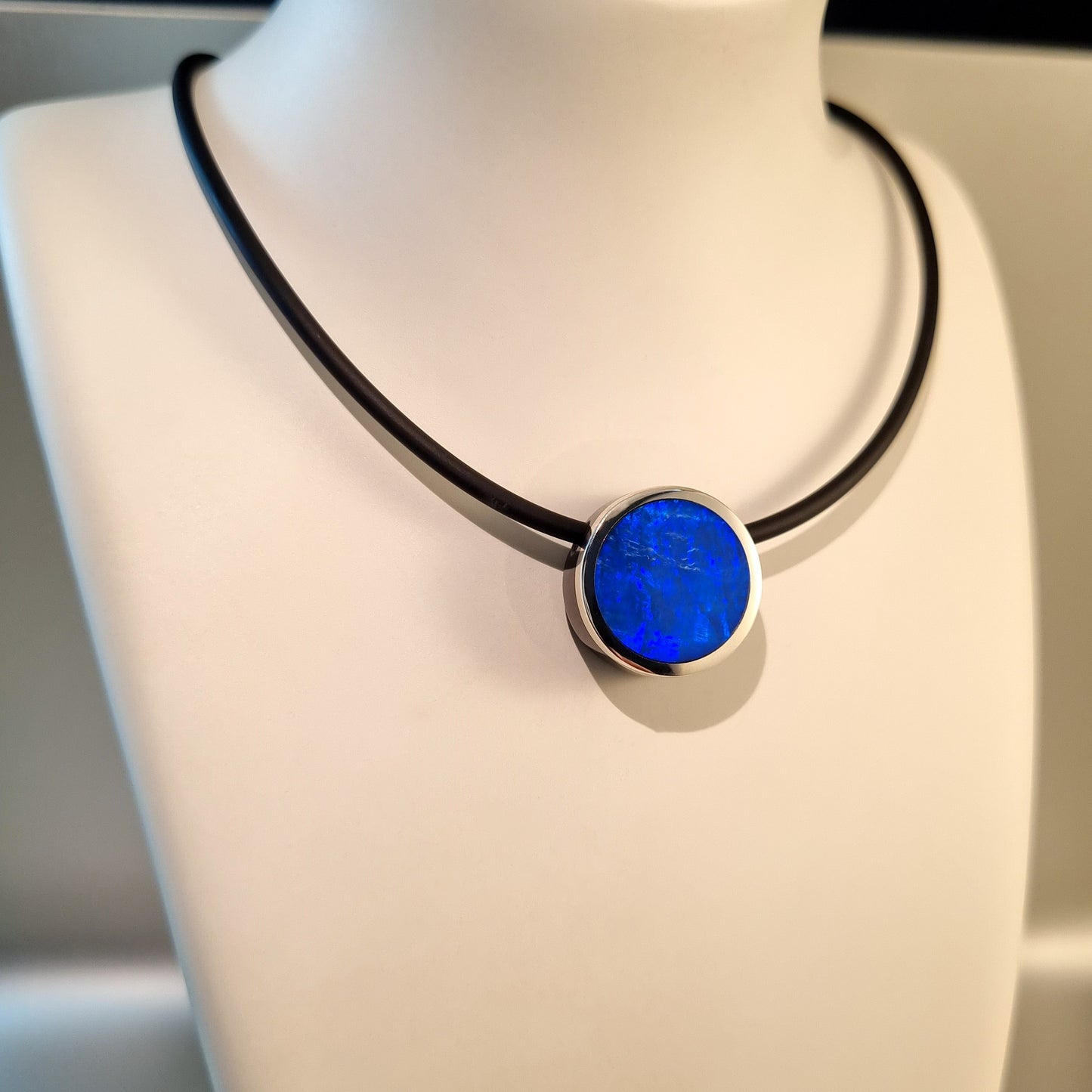 Mintabie Opal and Obsidian Pendant