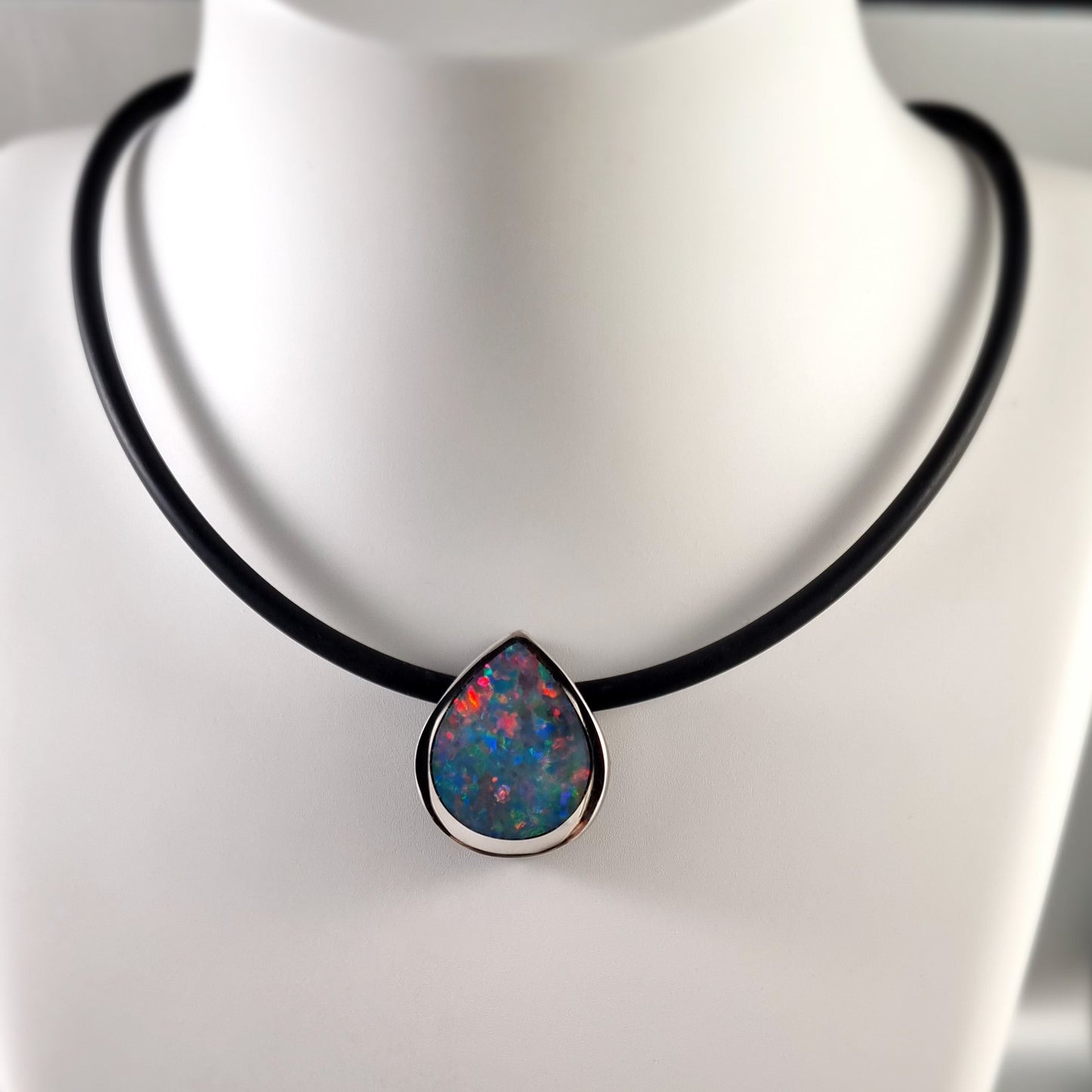 Mintabie Opal and Obsidian Pendant