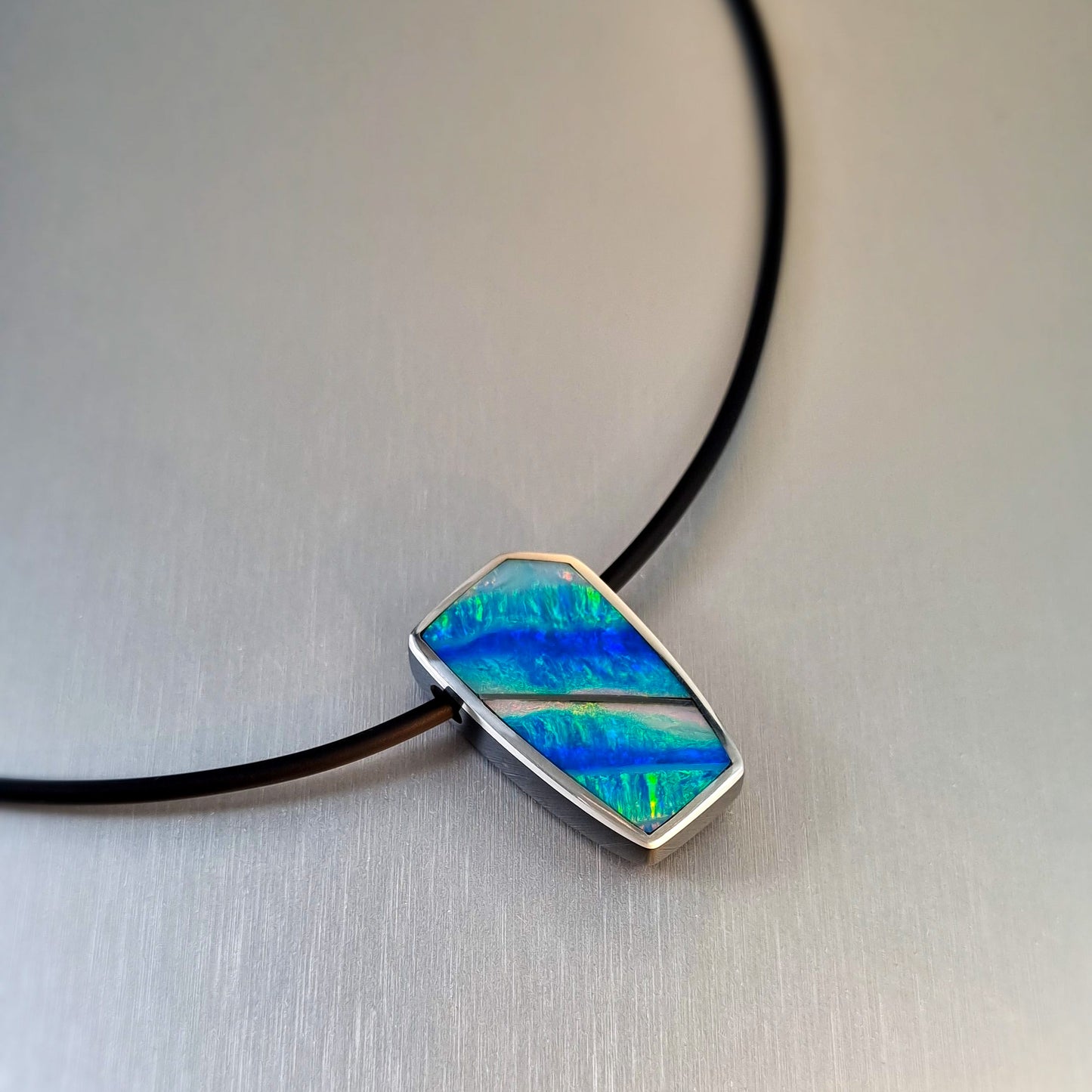 Coober Pedy Opal and Obsidian Pendant