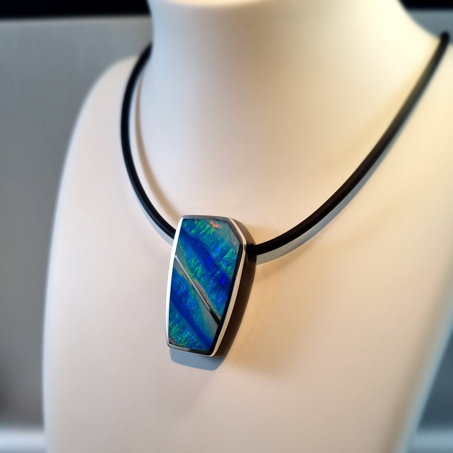 Coober Pedy Opal and Obsidian Pendant