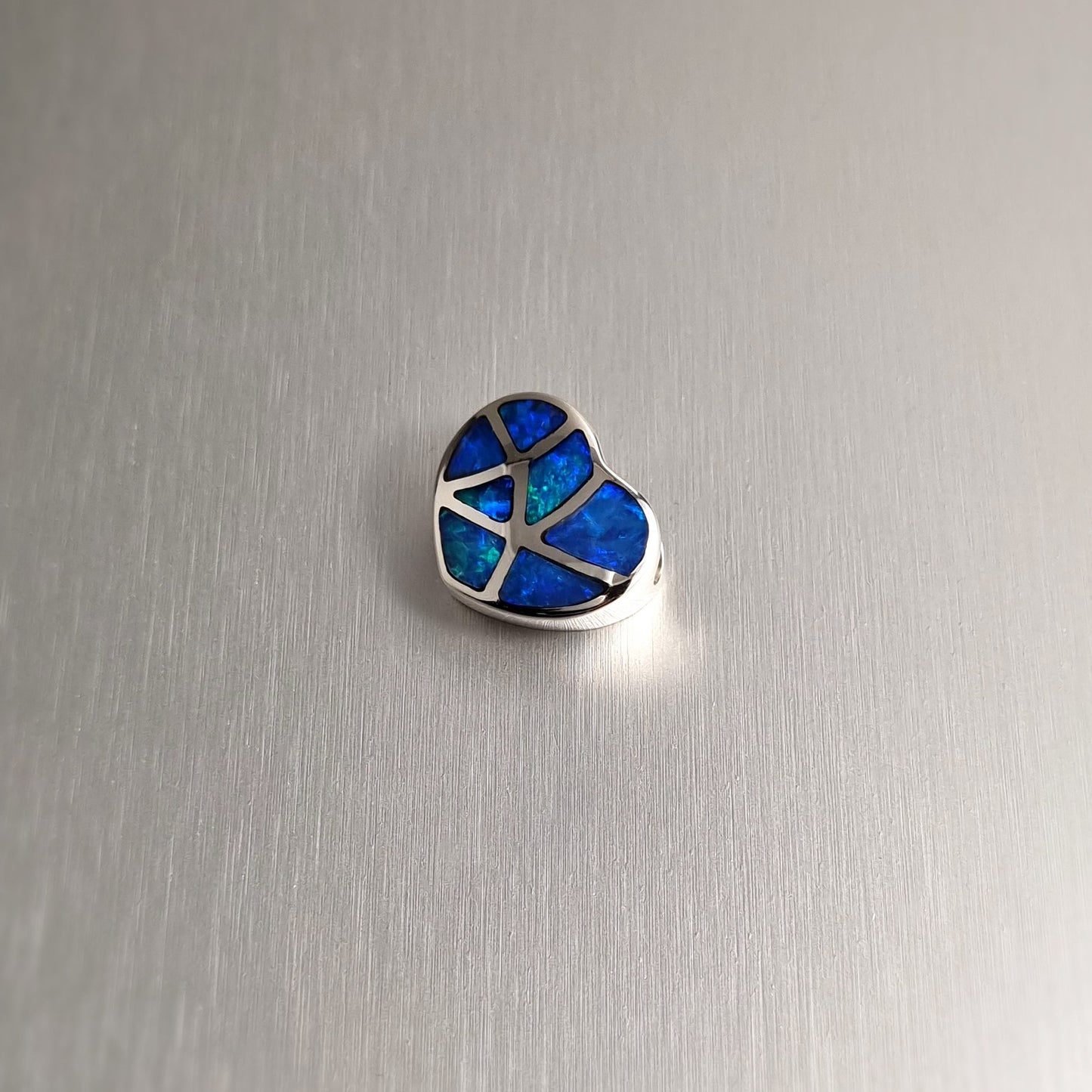 Silver Opal Inlay Heart Pendant