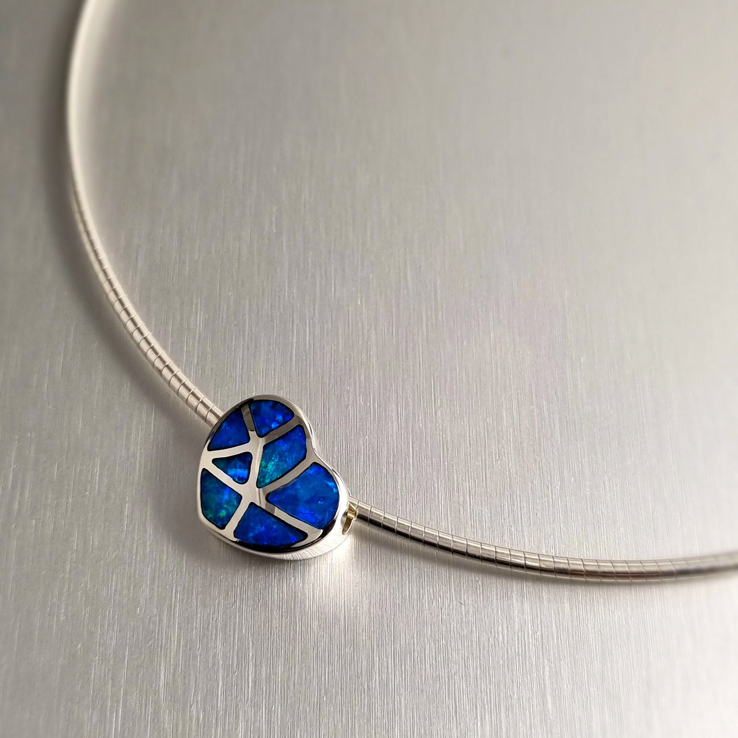 Silver Opal Inlay Heart Pendant