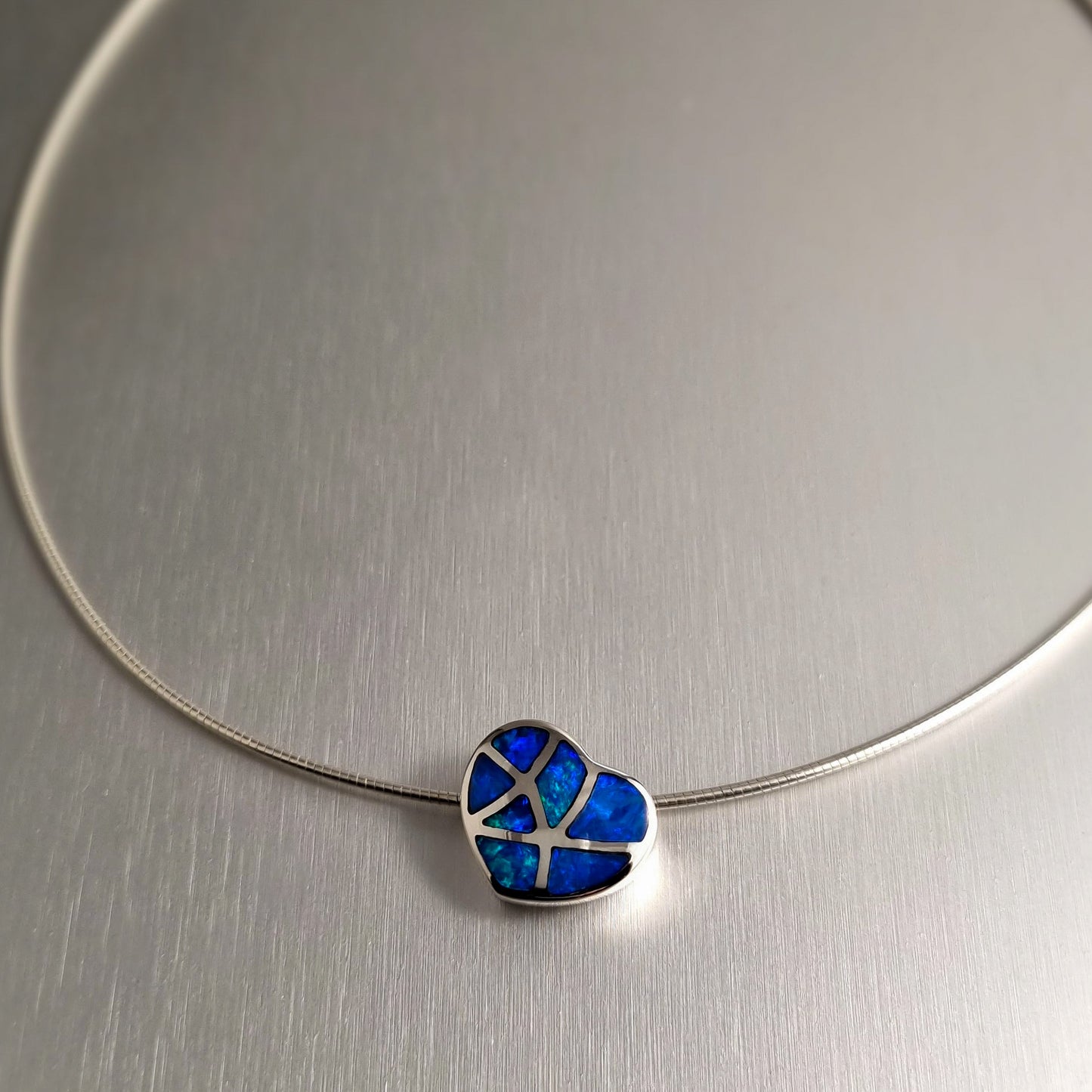 Silver Opal Inlay Heart Pendant