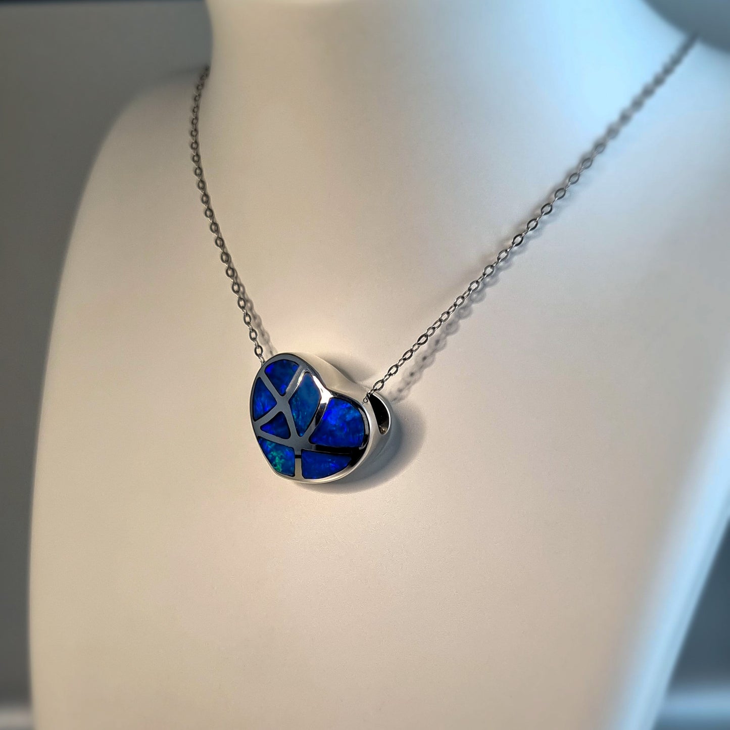 Silver Opal Inlay Heart Pendant
