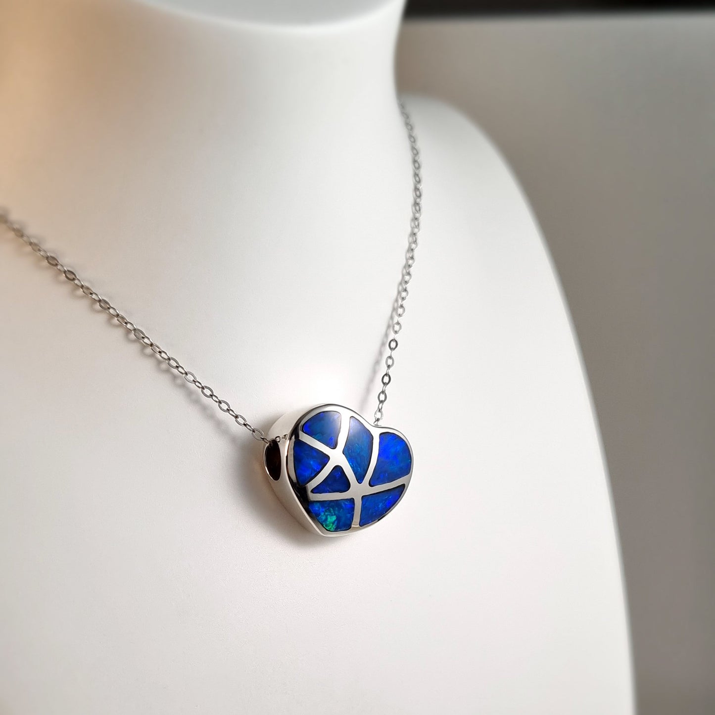 Silver Opal Inlay Heart Pendant
