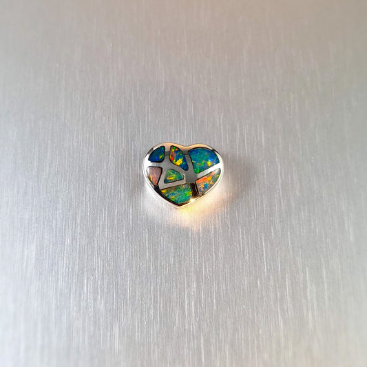 Silver Opal Inlay Heart Pendant
