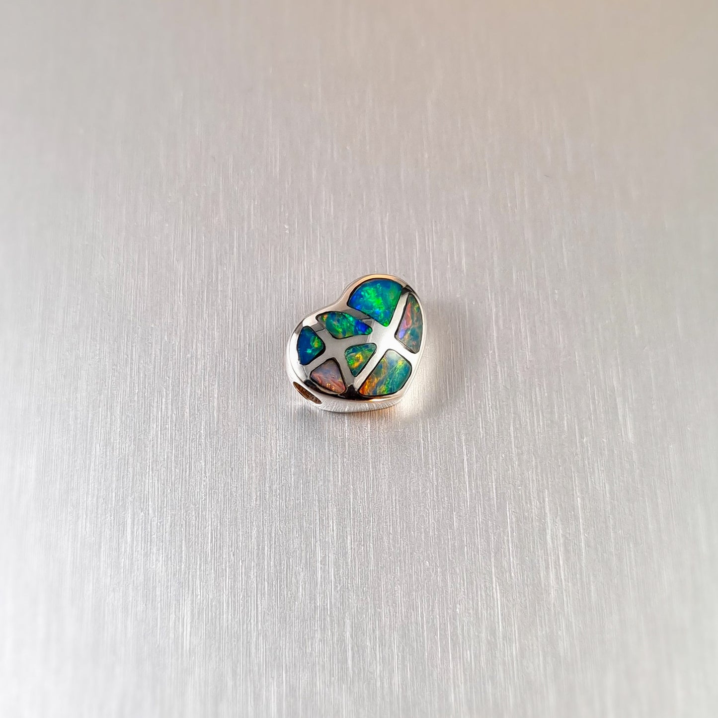 Silver Opal Inlay Heart Pendant