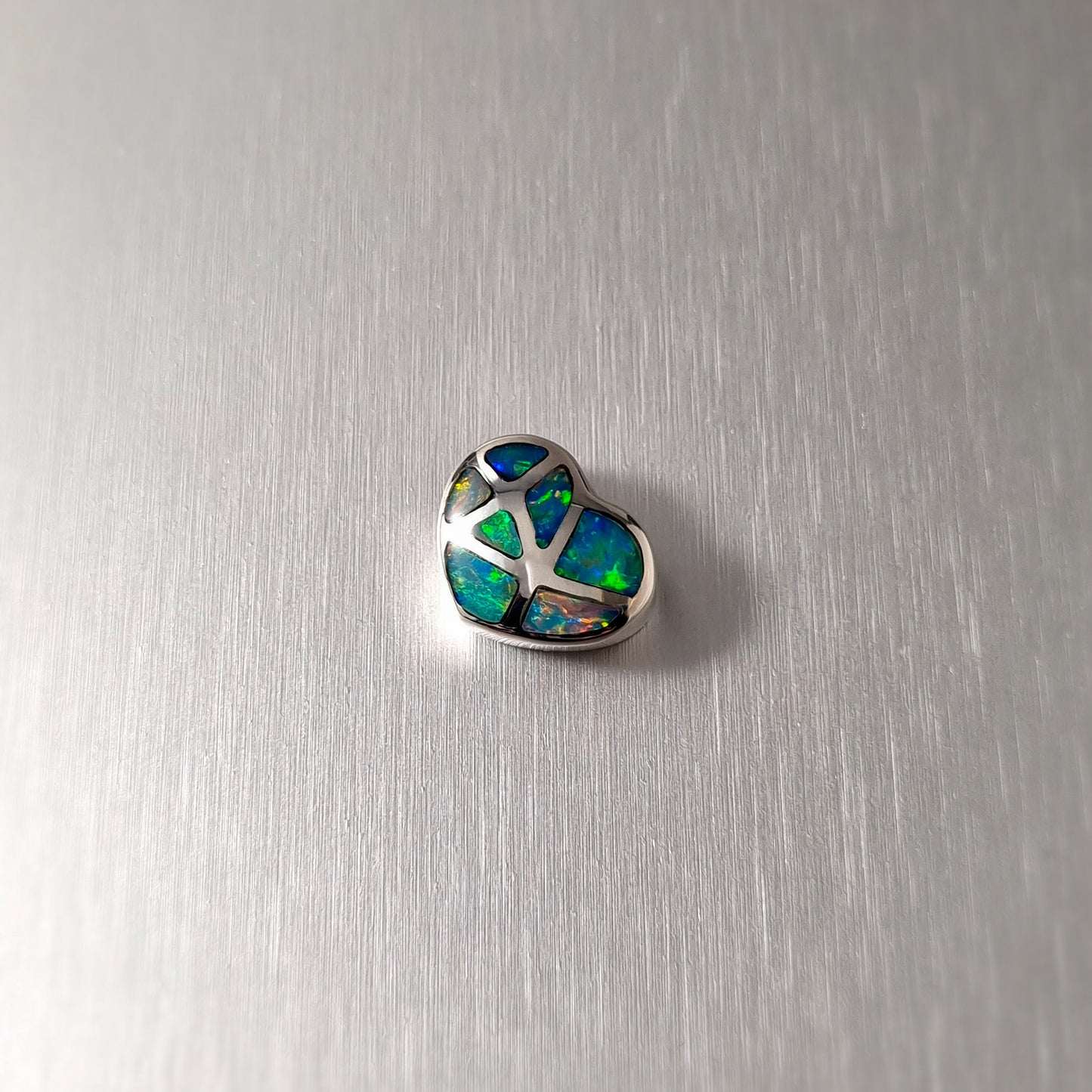 Silver Opal Inlay Heart Pendant