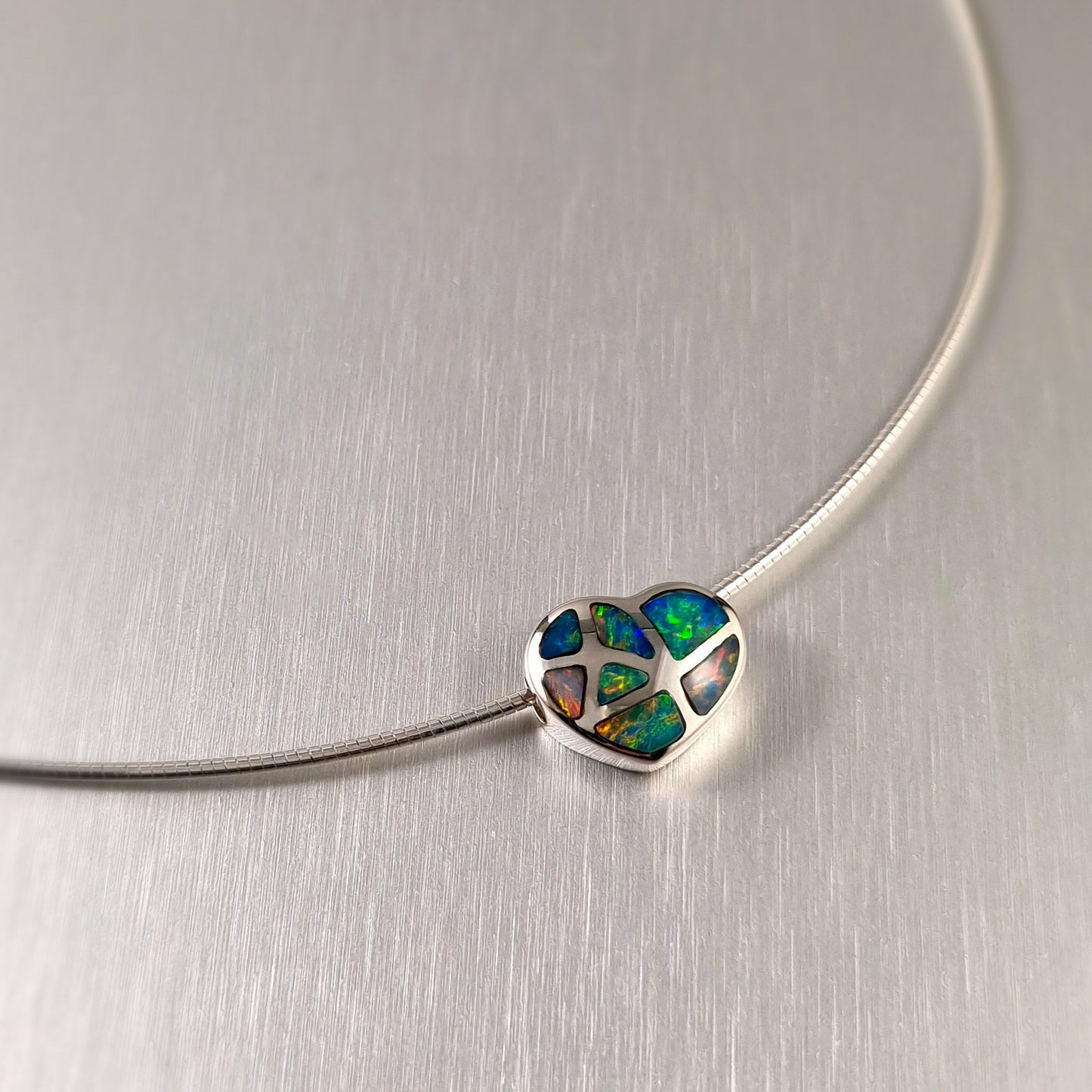 Silver Opal Inlay Heart Pendant