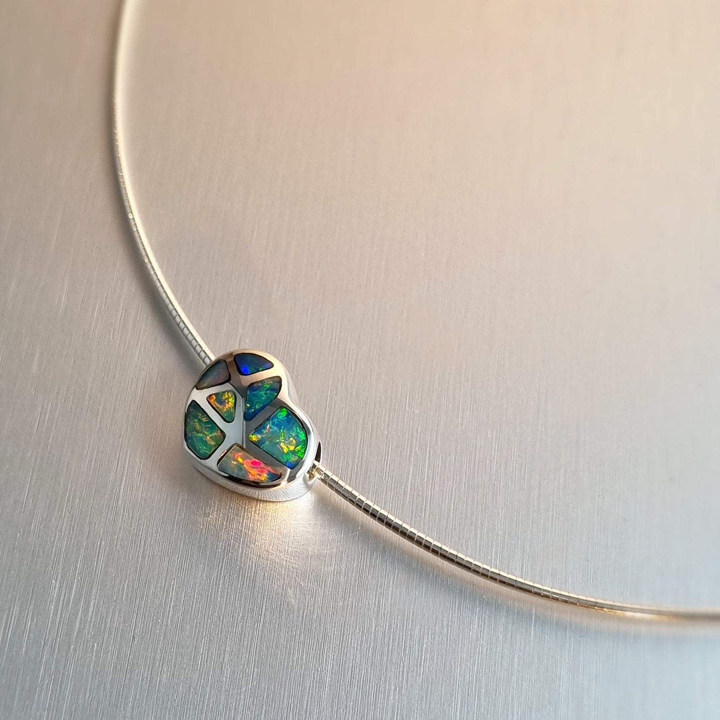 Silver Opal Inlay Heart Pendant