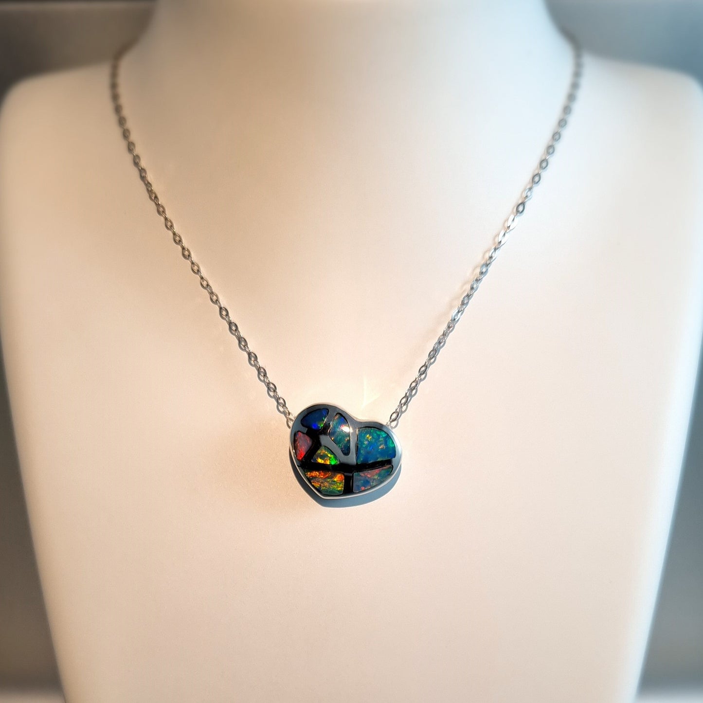 Silver Opal Inlay Heart Pendant