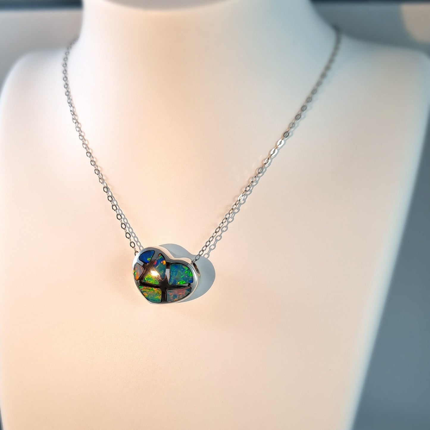 Silver Opal Inlay Heart Pendant